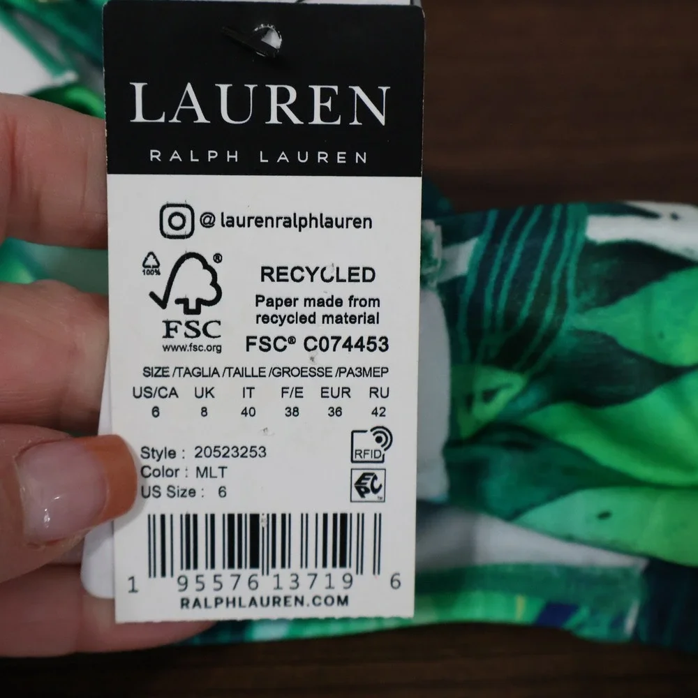 LRLRalph Lauren Twisted Bikini Bottom Women 6 Green Blue Tropical Palm Leaf‎ NWT